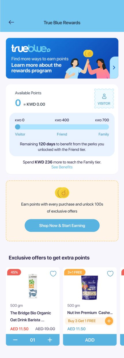 The zero-points state that onboards shoppers into earning.