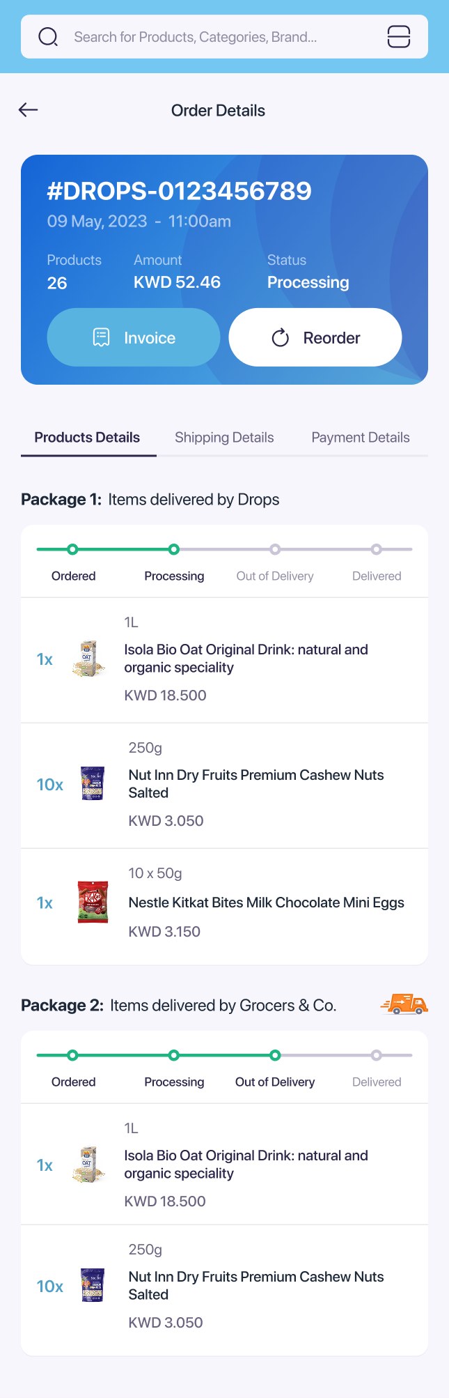 Order tracking — live status from placement to delivery.