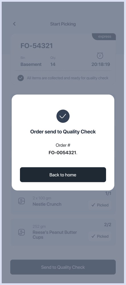 Order handed off to quality check.